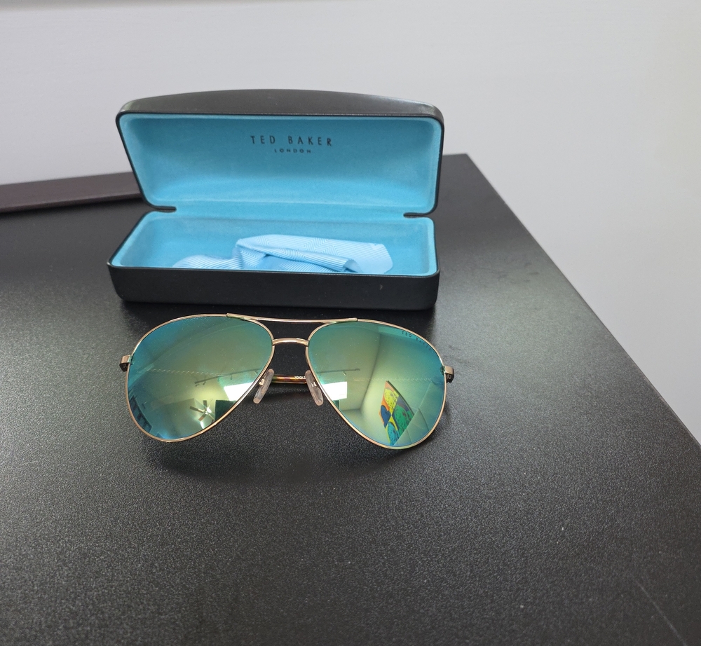 Ted Baker Gold Aviator Sunglasses with Blue-Green Mirrored Lenses